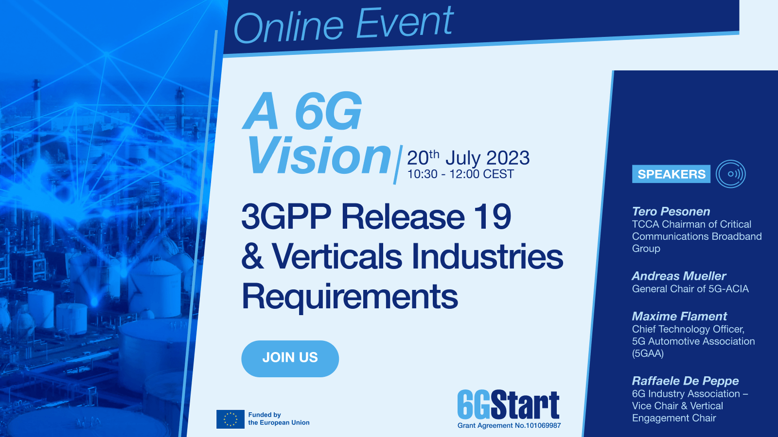 Banner of the webinar A 6G Vision: 3GPP Release 19 & Vertical Industries Requirements